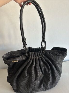 Jenrigo Italian Black Python Embossed Italian Leather Large Satchel Bag Purse